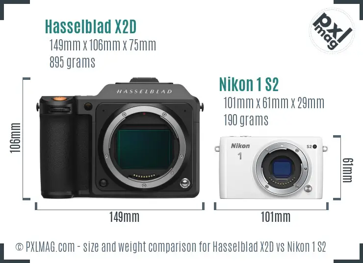 Hasselblad X2D vs Nikon 1 S2 size comparison