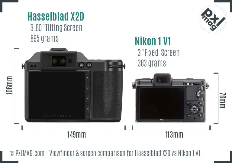 Hasselblad X2D vs Nikon 1 V1 Screen and Viewfinder comparison