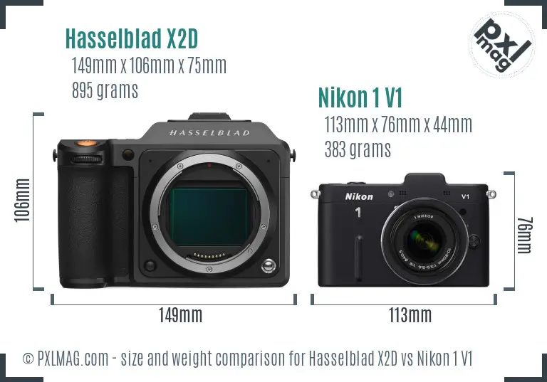 Hasselblad X2D vs Nikon 1 V1 size comparison