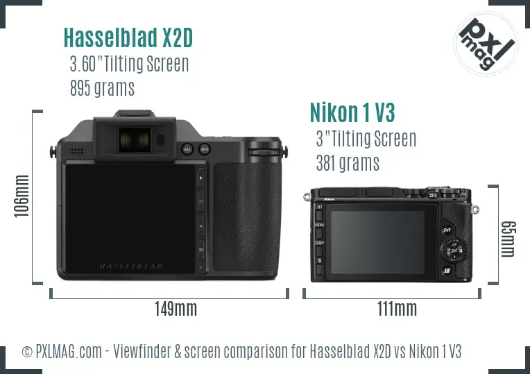 Hasselblad X2D vs Nikon 1 V3 Screen and Viewfinder comparison