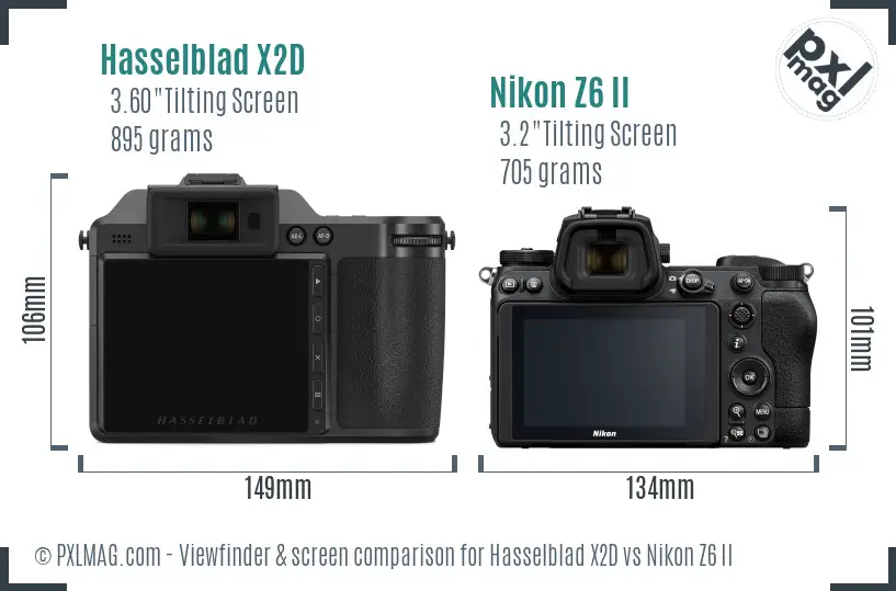 Hasselblad X2D vs Nikon Z6 II Screen and Viewfinder comparison