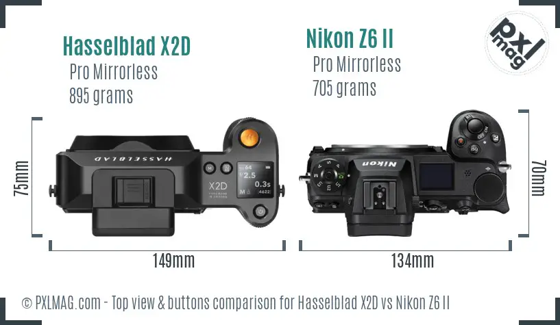 Hasselblad X2D vs Nikon Z6 II top view buttons comparison