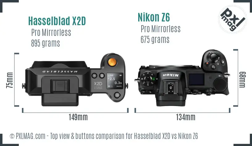 Hasselblad X2D vs Nikon Z6 top view buttons comparison