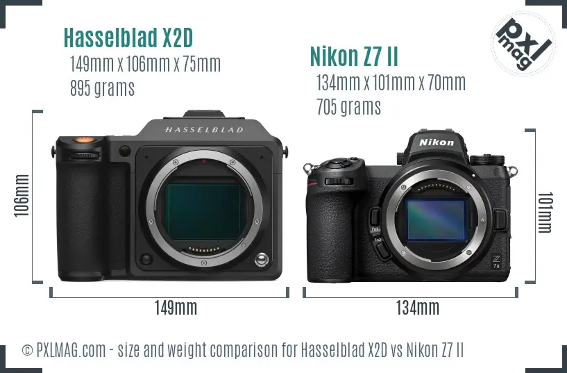 Hasselblad X2D vs Nikon Z7 II size comparison