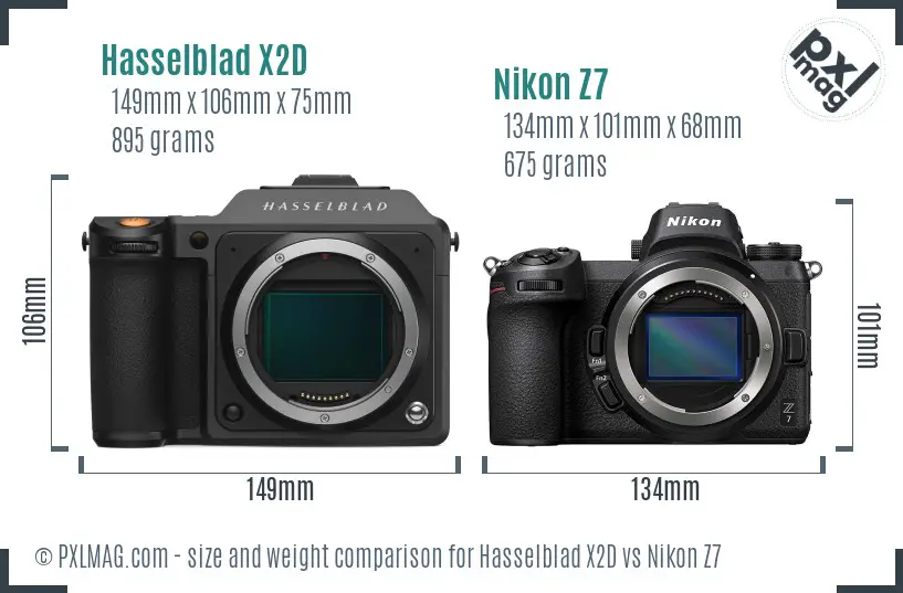 Hasselblad X2D vs Nikon Z7 size comparison