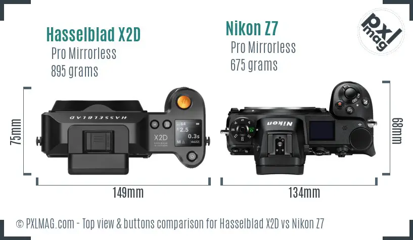 Hasselblad X2D vs Nikon Z7 top view buttons comparison