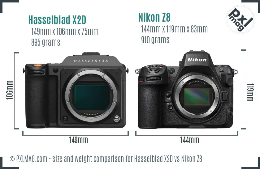 Hasselblad X2D vs Nikon Z8 size comparison