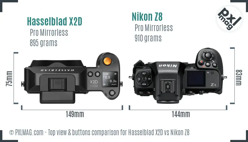 Hasselblad X2D vs Nikon Z8 top view buttons comparison