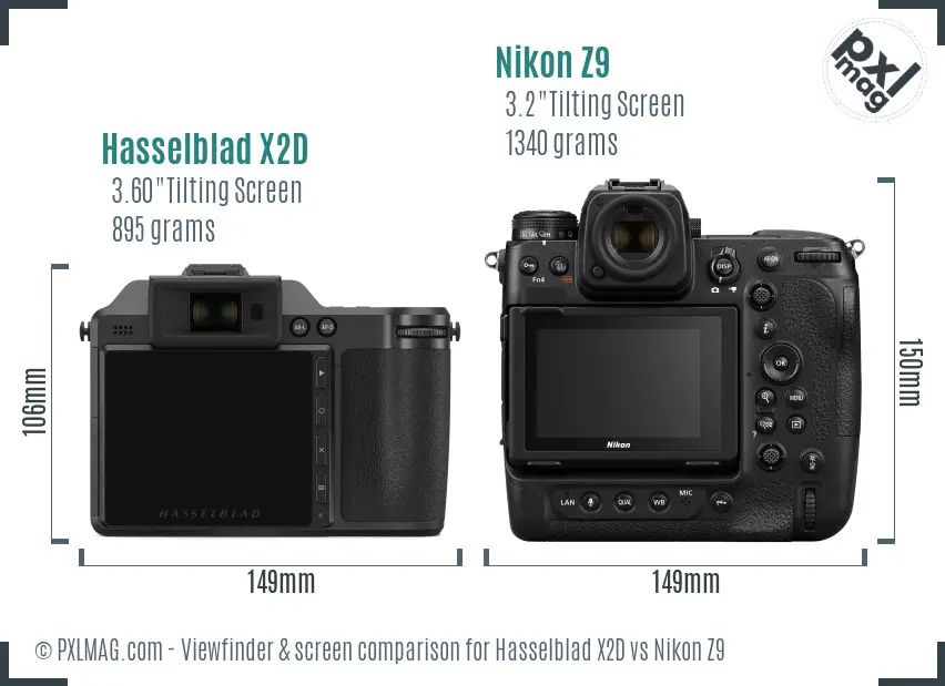 Hasselblad X2D vs Nikon Z9 Screen and Viewfinder comparison