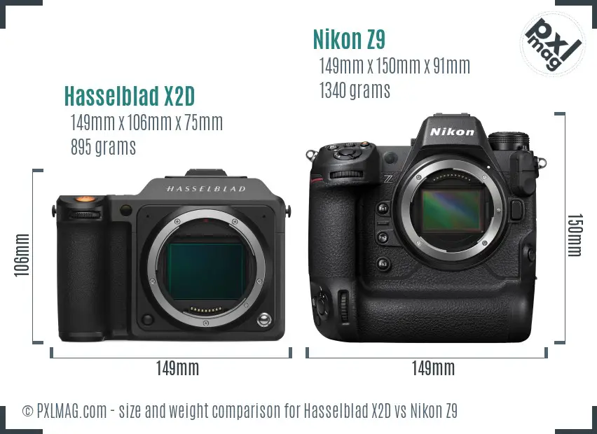 Hasselblad X2D vs Nikon Z9 size comparison