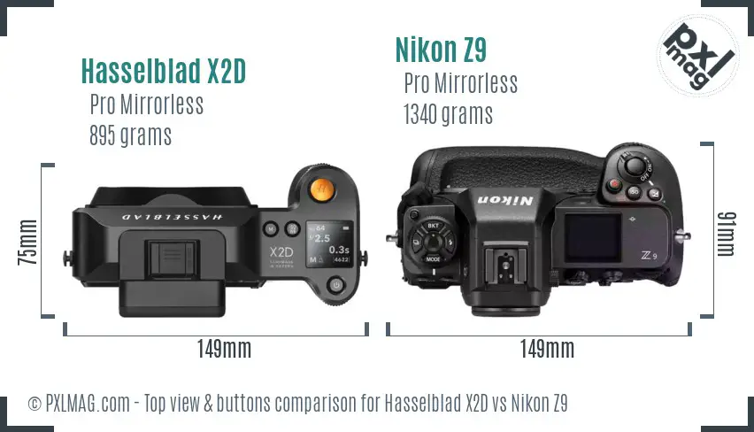 Hasselblad X2D vs Nikon Z9 top view buttons comparison