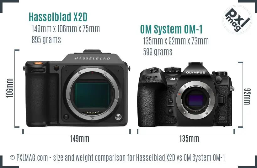 Hasselblad X2D vs OM System OM-1 size comparison