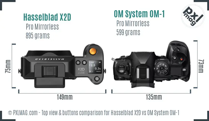 Hasselblad X2D vs OM System OM-1 top view buttons comparison