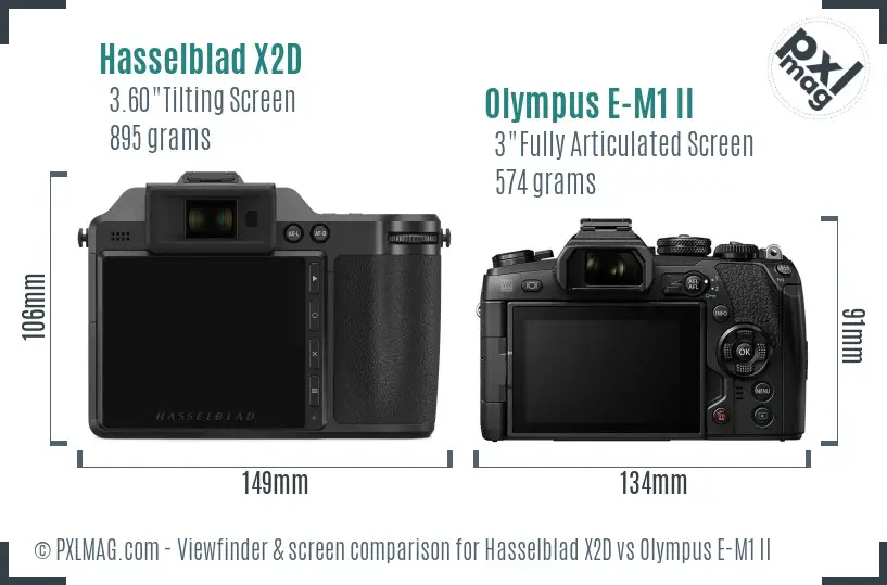 Hasselblad X2D vs Olympus E-M1 II Screen and Viewfinder comparison