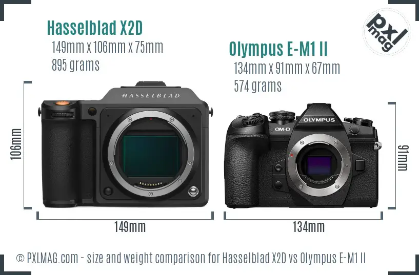 Hasselblad X2D vs Olympus E-M1 II size comparison