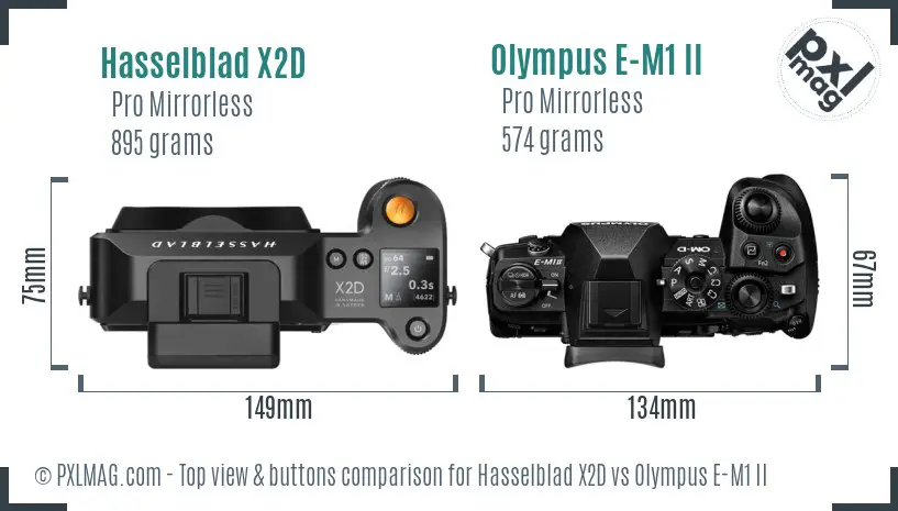 Hasselblad X2D vs Olympus E-M1 II top view buttons comparison