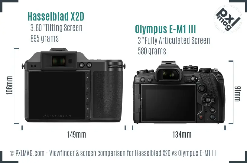 Hasselblad X2D vs Olympus E-M1 III Screen and Viewfinder comparison