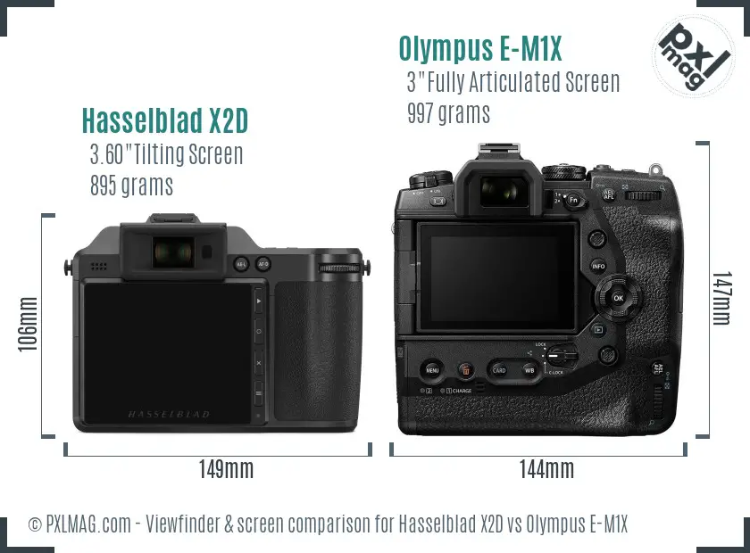 Hasselblad X2D vs Olympus E-M1X Screen and Viewfinder comparison