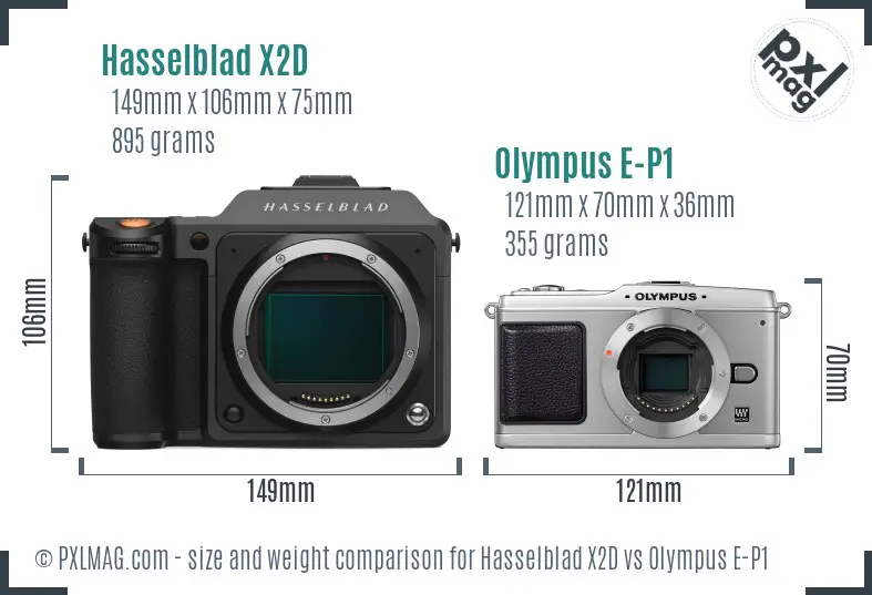 Hasselblad X2D vs Olympus E-P1 size comparison Hasselblad X2D vs Olympus E-P1 size comparison