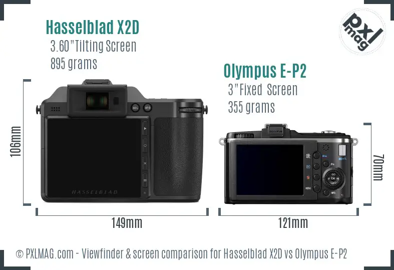 Hasselblad X2D vs Olympus E-P2 Screen and Viewfinder comparison