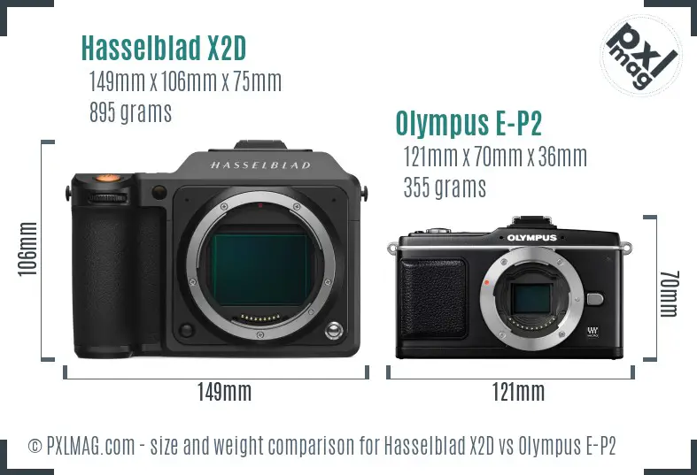 Hasselblad X2D vs Olympus E-P2 size comparison
