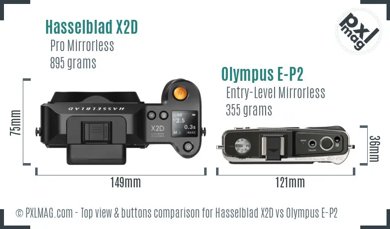 Hasselblad X2D vs Olympus E-P2 top view buttons comparison