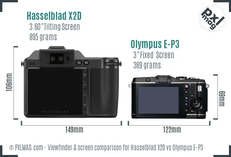 Hasselblad X2D vs Olympus E-P3 Screen and Viewfinder comparison