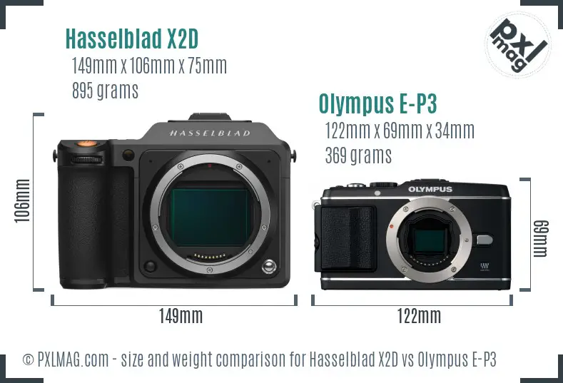 Hasselblad X2D vs Olympus E-P3 size comparison