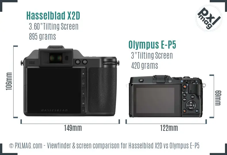 Hasselblad X2D vs Olympus E-P5 Screen and Viewfinder comparison