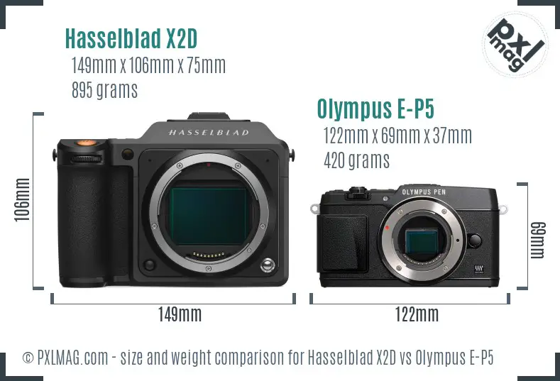 Hasselblad X2D vs Olympus E-P5 size comparison