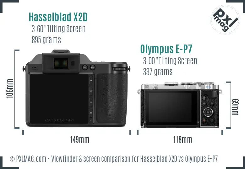Hasselblad X2D vs Olympus E-P7 Screen and Viewfinder comparison