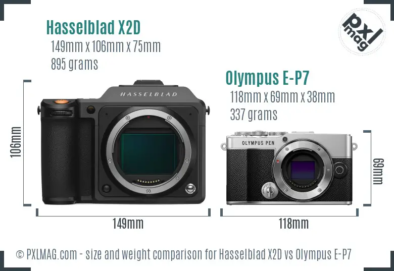 Hasselblad X2D vs Olympus E-P7 size comparison