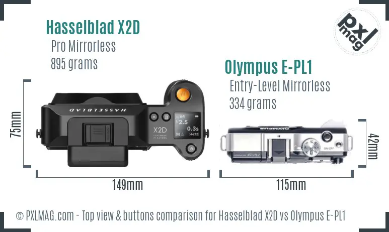 Hasselblad X2D vs Olympus E-PL1 top view buttons comparison Hasselblad X2D vs Olympus E-PL1 top view buttons comparison