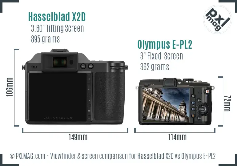 Hasselblad X2D vs Olympus E-PL2 Screen and Viewfinder comparison