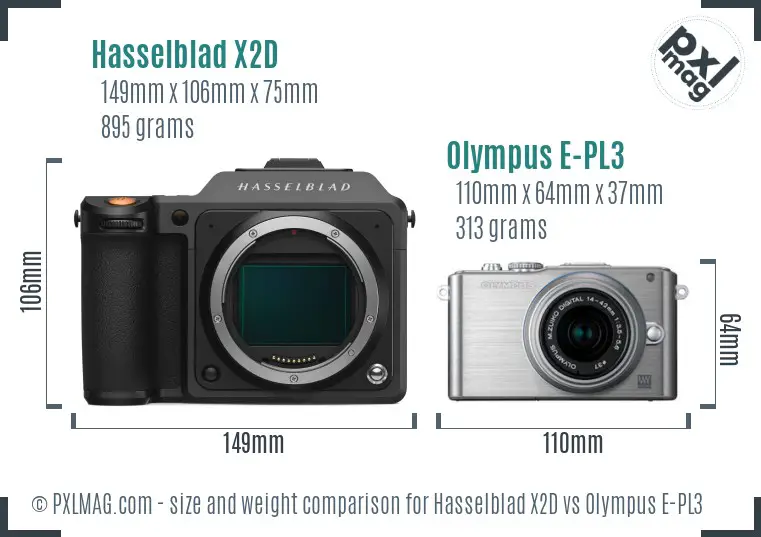 Hasselblad X2D vs Olympus E-PL3 size comparison Hasselblad X2D vs Olympus E-PL3 size comparison