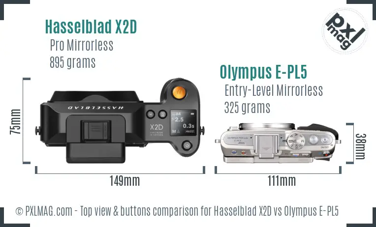 Hasselblad X2D vs Olympus E-PL5 top view buttons comparison Hasselblad X2D vs Olympus E-PL5 top view buttons comparison