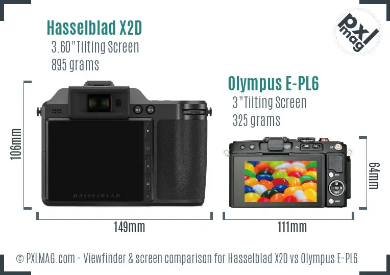 Hasselblad X2D vs Olympus E-PL6 Screen and Viewfinder comparison