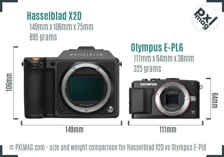 Hasselblad X2D vs Olympus E-PL6 size comparison