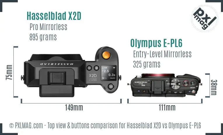 Hasselblad X2D vs Olympus E-PL6 top view buttons comparison