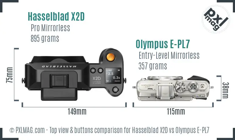Hasselblad X2D vs Olympus E-PL7 top view buttons comparison