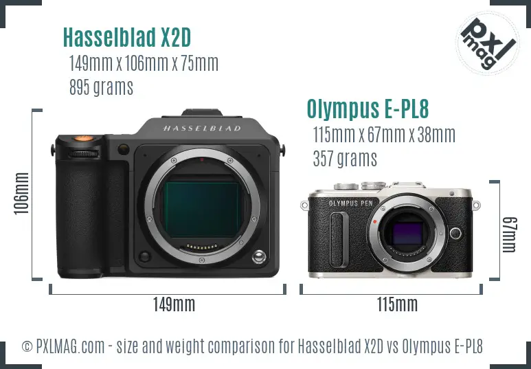 Hasselblad X2D vs Olympus E-PL8 size comparison