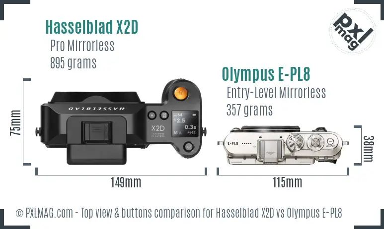Hasselblad X2D vs Olympus E-PL8 top view buttons comparison