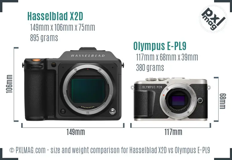 Hasselblad X2D vs Olympus E-PL9 size comparison Hasselblad X2D vs Olympus E-PL9 size comparison