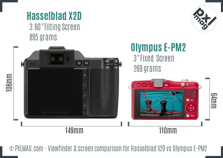 Hasselblad X2D vs Olympus E-PM2 Screen and Viewfinder comparison