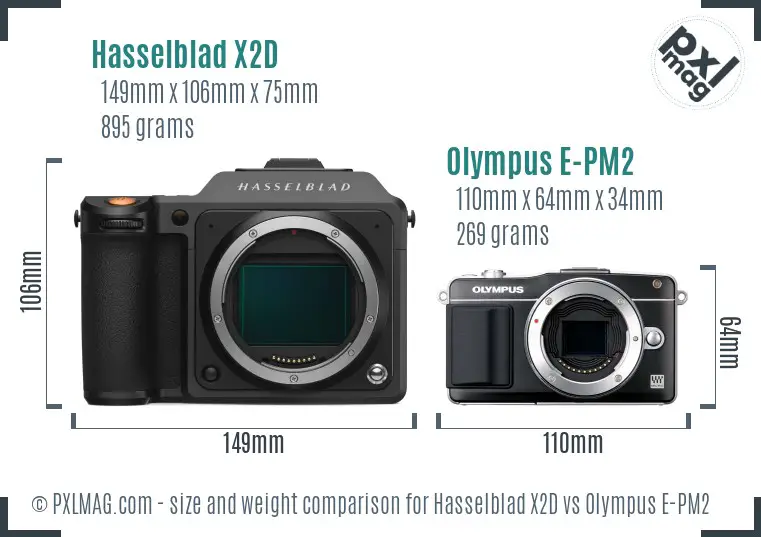 Hasselblad X2D vs Olympus E-PM2 size comparison