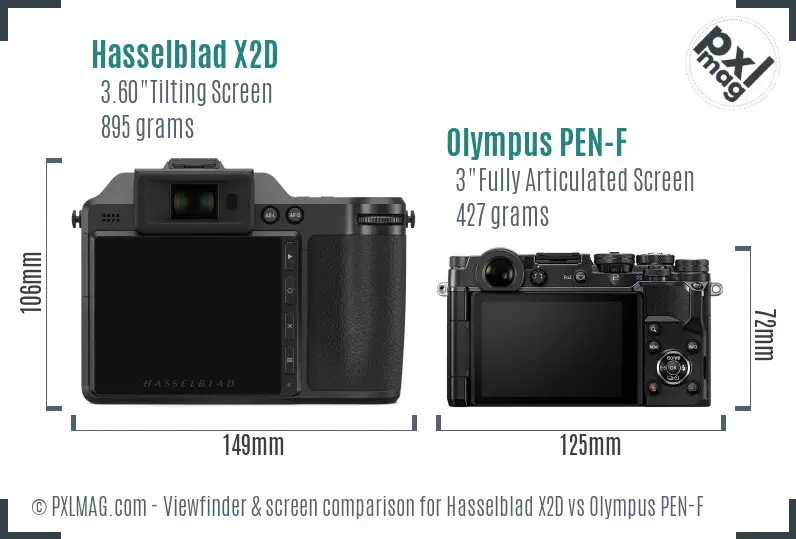 Hasselblad X2D vs Olympus PEN-F Screen and Viewfinder comparison