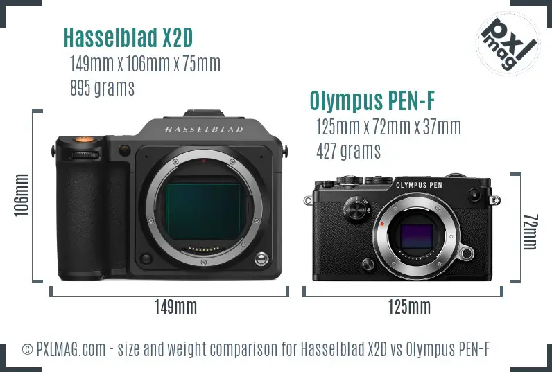 Hasselblad X2D vs Olympus PEN-F size comparison