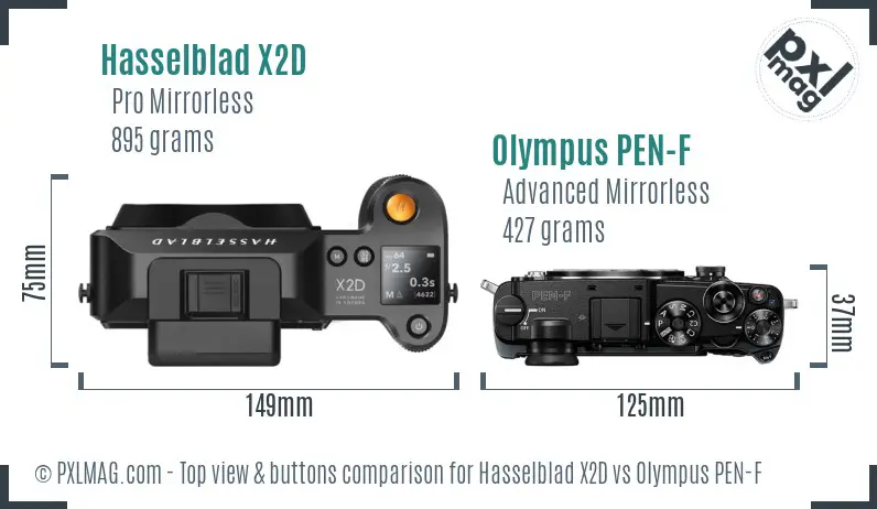 Hasselblad X2D vs Olympus PEN-F top view buttons comparison