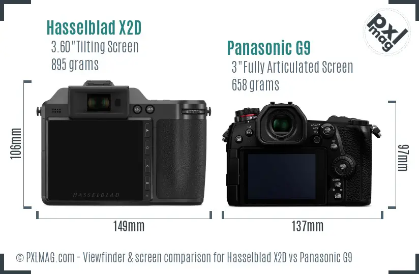 Hasselblad X2D vs Panasonic G9 Screen and Viewfinder comparison