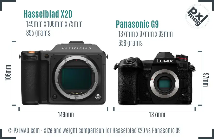 Hasselblad X2D vs Panasonic G9 size comparison